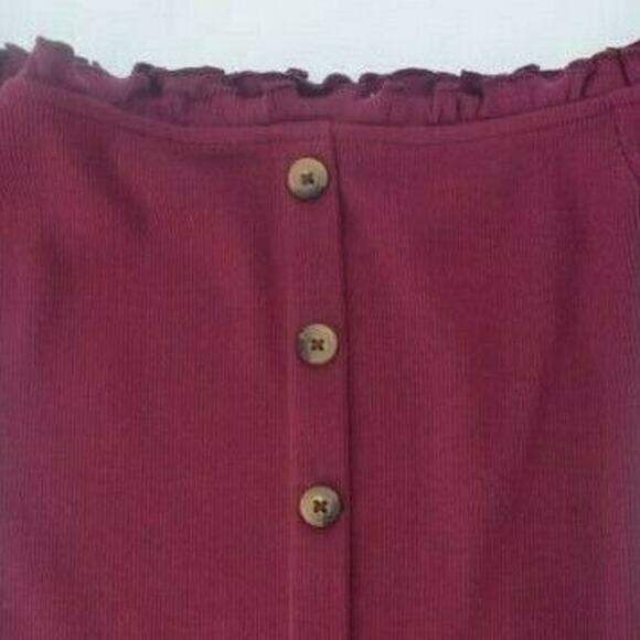 Aero Seriously Soft Burgundy Rib Knit Lettuce Trim Off Shoulder Top XS - Picture 3 of 5
